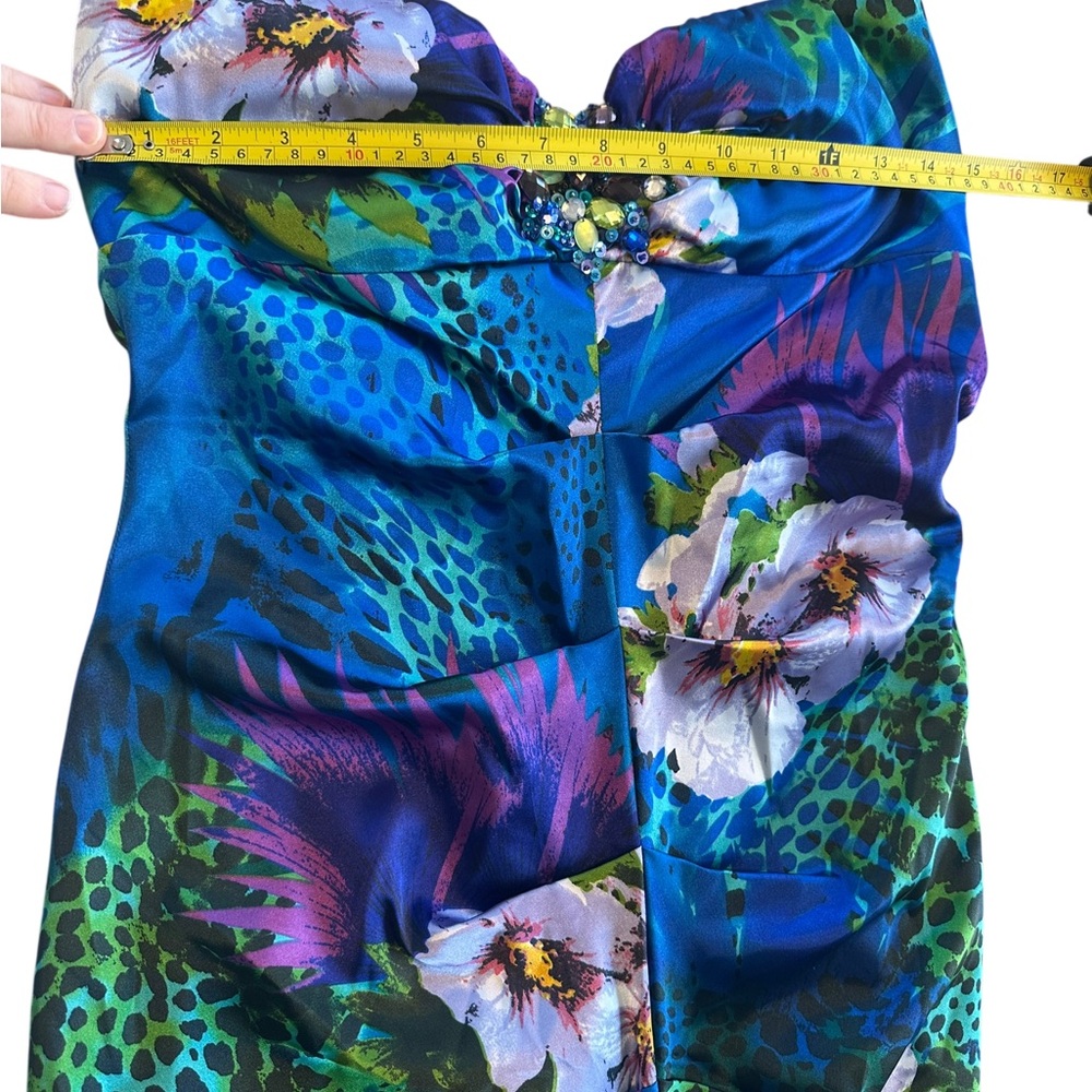 Cache Strapless Mermaid Gown Beaded Bust Tropical Print Sz M READ Y2K USA Made - Picture 7 of 16